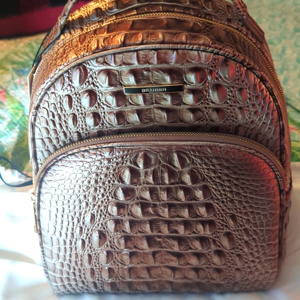 Brahmin Croc-Embossed Metallic Brown Mini Backpack